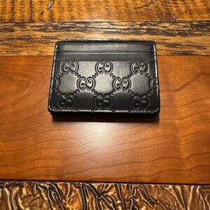 GUCCI BLACK SIGNATURE GUCCISSIMA GG LEATHER CARD CASE SNAP BIFOLD WALLET